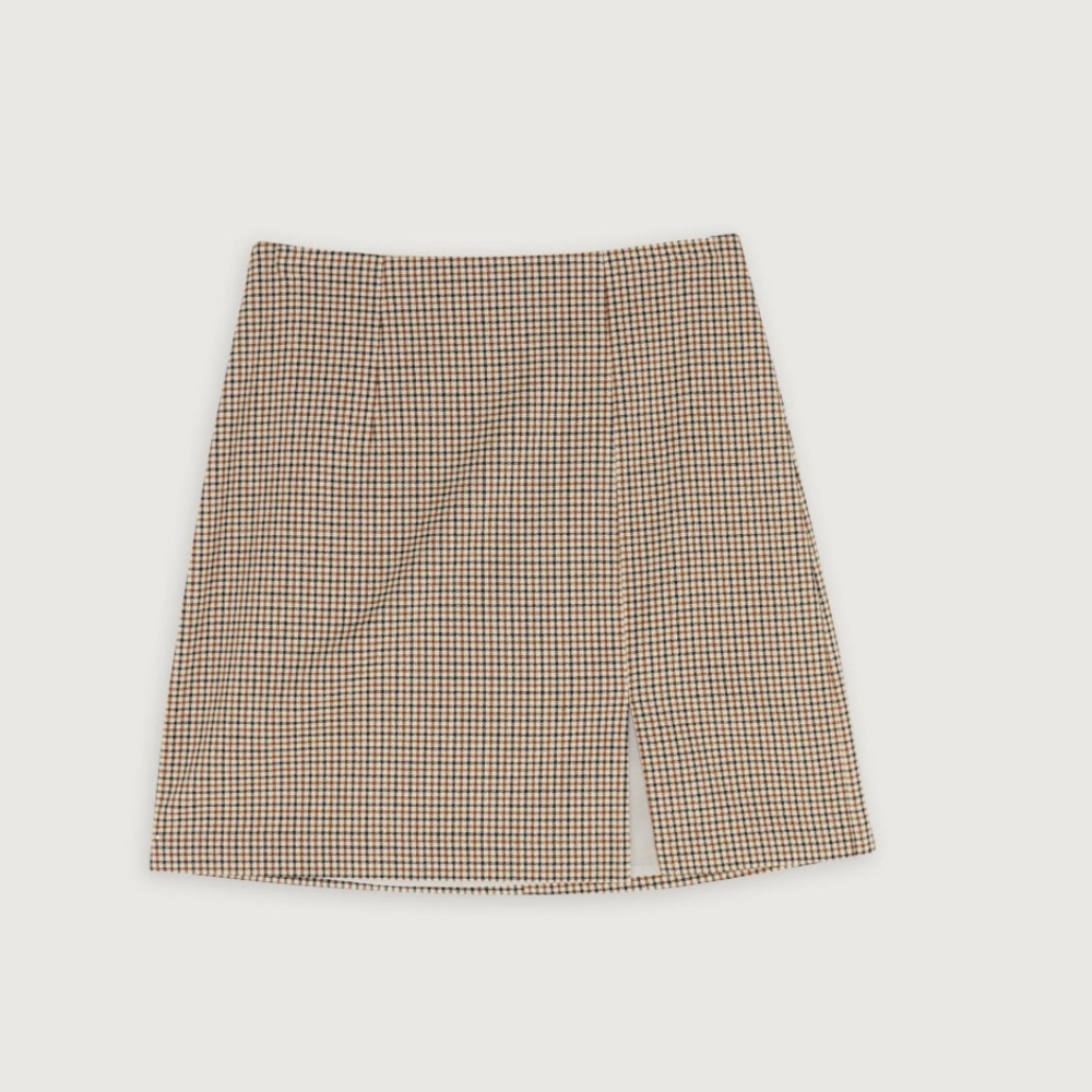 OAK + FORT PLAID MINI SKIRT OATMEAL BROWN PLAID